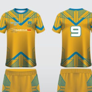 SK1 – Gold shirt + shorts – St Andrew's shirt, front and back
