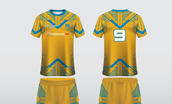 SK1 – Gold shirt + shorts – St Andrew's shirt, front and back
