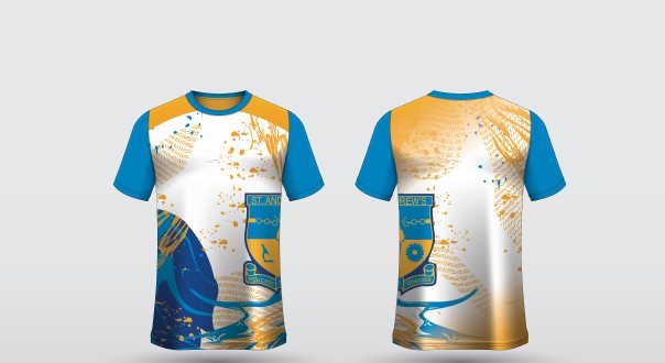 ST2 – White & blue – St Andrew's shirt, front and back