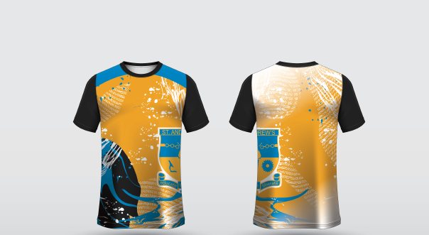 ST4 – Black & white – St Andrew's shirt, front and back