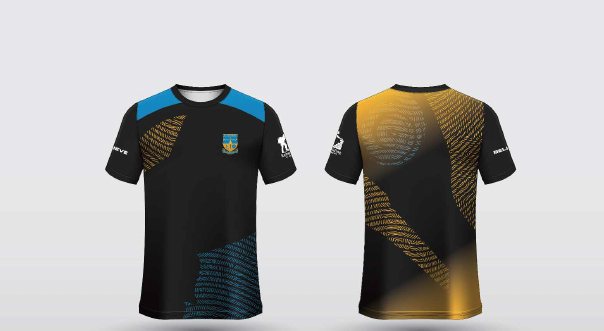 TC1 – Black, gold fade – St Andrew's shirt, front and back