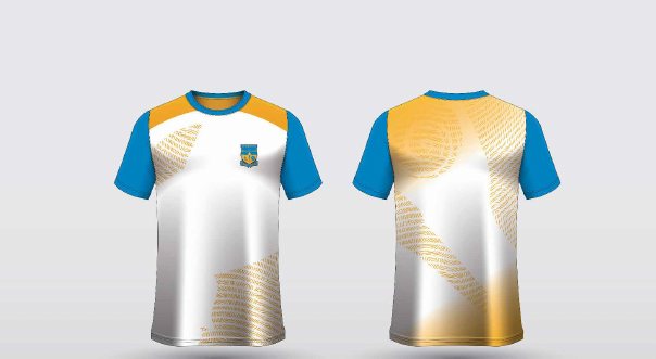 TC4 – White, blue sleeves – St Andrew's shirt, front and back